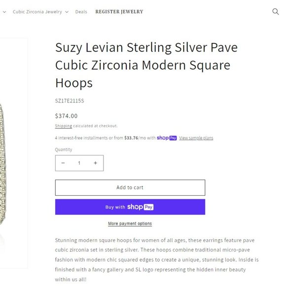 Suzy Lavian Sterling Square CZ earing (Single) - Picture 11 of 12